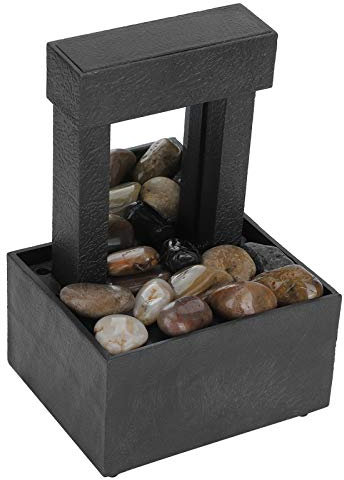 Dioche Tischbrunnen Dekorativer Zimmerbrunnen Zen Brunnen mit LED-Licht, Leichter Wasserfallbrunnen Zen für Zuhause Büro Schlafzimmer