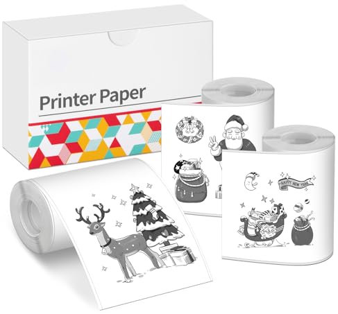 T02/M02X/M02L/M02S Thermopapier - Selbstklebendes Aufkleberpapier für Taschenaufkleberdrucker, 10 Jahre Haltbarkeit, Ideal für Journal, Studiennotizen, und Sticker Drucker, 3 Rollen, 50mm x 3,5m