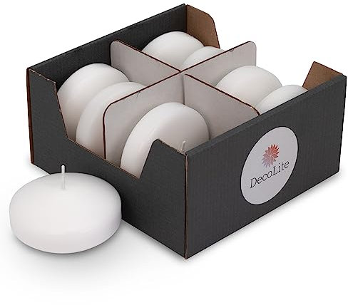 DecoLite: Maxi XL Schwimmkerzen 8 Stück im Karton, Ø 8 cm ?8 Stunden lange Brenndauer, ohne Duft, Paraffinwachs, große Floating Candles, Kerzen schwimmend, Ideal für verschiedene Anlässe (weiss)