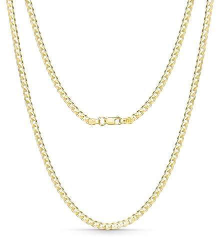 Amberta Allure Damen Panzerkette 9K Gold Halskette: 2.5 mm 9K Goldkette Damen 45 cm