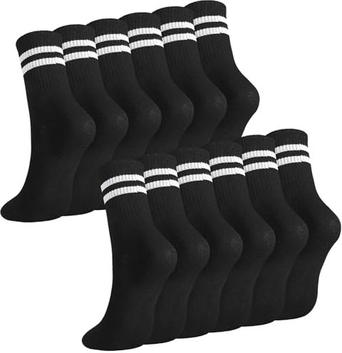 Utensilsto 6 Paare Damen Socken, schwarz Sportsocken Tennissocken Sport Socken mit Streifen Baumwolle Socken Damen