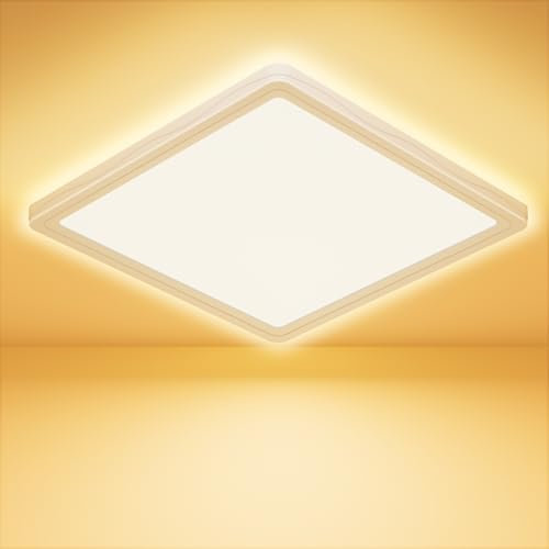Feliigo Plafon LED Techo, 18W 3000K 1600LM Cuadrado Lampara Techo, IP44 Impermeable Ø22CM Ultra Delgado Lampara de Techo para Salon Dormitorio Baño Cocina Balcón Pasillo