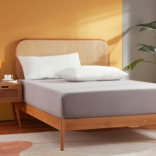 Sonive Double Fitted Sheet, Soft Brushed Polyester, Breathable Bed Sheets, Extra Large Pocket Depth of 30 cm Light Grey, 135 x 190 + 30cm