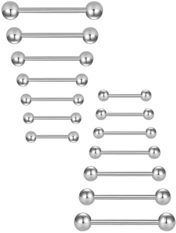 MYGLOAR 14-teiliges Zungenpiercing-Set aus 14G-Chirurgenstahl. Zungenpiercing-Zunge, 10/12/14/16/18/20/22 mm Stab aus Chirurgenstahl-Kunststoff