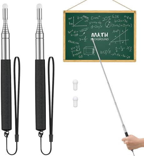 Uniclife 2er-Pack ausziehbare Zeigestöcke für Lehrer Teleskop Zeigestock für Whiteboards mit Lanyards & Ersatz Filzköpfen Ausziehbarer Präsentationsstab für Lehrer Trainer & Moderatoren bis 100 cm