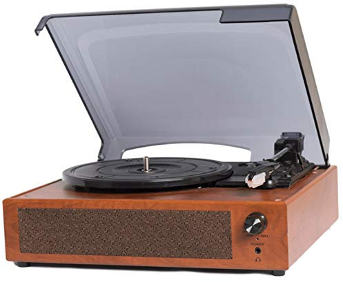 MRKU Giradischi, Giradischi Portatile con Altoparlanti, Giradischi a 3 velocità, Supporta Uscita RCA, Bluetooth, Jack per Cuffie, Riproduzione Mp3, Lettore Vinile Stile Valigia Vintage