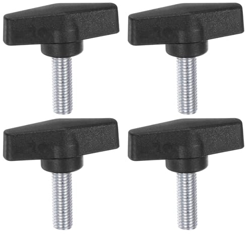 QUARKZMAN 4 Stück Rändelschrauben mit T Flügelknöpfe M10 x 25mm Kunststoff T-Kopf Kohlenstoffstahl 55mm Gewindebolzen Klemmschraube Flügelschraube Haltegriffe Klemmknopf für Maschine