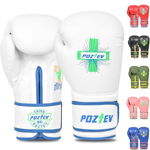 POZTEV Boxing Gloves for Men & Women Professional Workout Gloves for Sparring, Heavy Bag Training - Muay Thai Focus Mitts Punching Bag Ideal for MMA & Kickboxing Gloves(White,8oz)