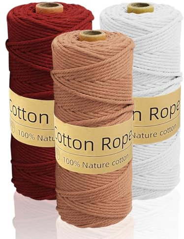 Sudnsadaks 3 Pcs Makramee Garn 3 mm x100m, Baumwolle Makramee Set Baumwollgarn, Bunte Baumwoll Bastelschnur, Macrame Yarn für Basteln, Stricken, Boho Deko, Wandbehang Dekoration