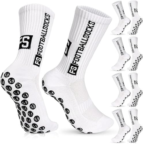 3 pares de calcetines antideslizantes fútbol, tallas 39-46, para hombre y mujer, niños, agarre para fútbol, baloncesto, senderismo, carrera, Blanco