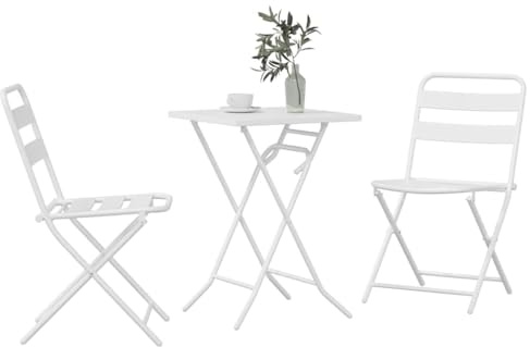 vidaXL Ensemble Bistro de Jardin 3 pcs Blanc Acier, Ensemble de Bistro en Acier Moderne, mobilier d'extérieur, idéal pour Jardin et terrasse, Gain de Place