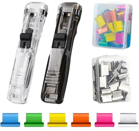 2 Pièces Clam Clip Dispenser Push Stapler Creative Stapler Distributeur de Pinces Avec 100 Clips de Recharge pour la Fixation de Documents de Reliure en Papier à Feuilles Mobiles pour L'école de Burea