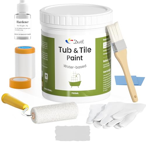 DWIL Tub & Tile Paint – Semi Gloss Grey Tub Paint for Bathtub, Sink & Shower, Waterproof Bathtub Paint Coating for Bathroom, Durable Ceramic Tile Paint for Bathroom Renovation & Repainting-750ml