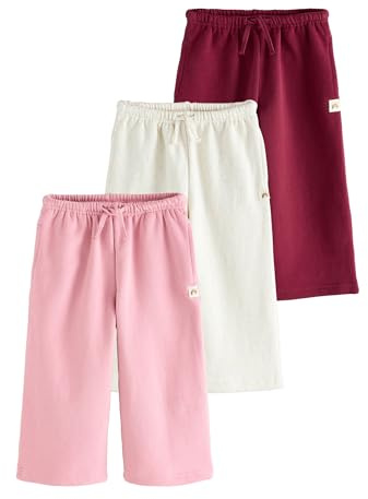 NEXT Niñas Pack de 3 Pantalones de chándal de Pernera Ancha Pink/Burgundy/Oatmeal 9 Meses-12 Meses