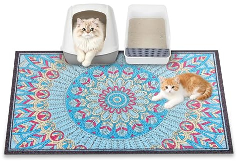 YOSEPATI Tapis Litière Chat, 89 x 58 cm, Retient 100% de la Litière Tapis | Capture antidérapant pour litière de Tapis Pour Chat, Grand et Mignon, Facile à Nettoyer pour contrôler Les éclaboussures