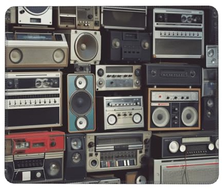 Mouse pad Vintage Wall of Radio Boombox Mouse Mat for Wireless Mouses Computer Keyboard Mats with Non-Slip Rubber Gaming Desk Pad Square Desk Mat for Office Laptop 8.3 x 10.3 in