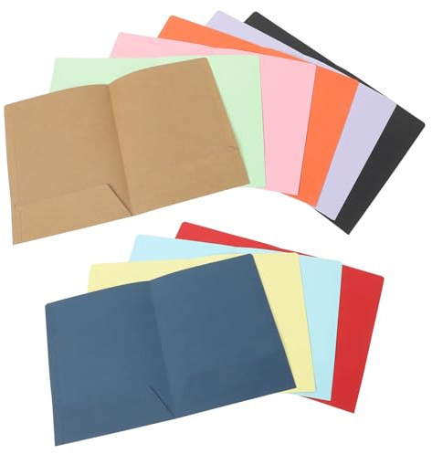 Healvian Lot de 10 Dossiers A4 en Papier Épais Chemises à Double Compartiment Pochette pour Documents Classeur Porte-Documents Multi-Usage Couleurs Assorties pour Bureau et École