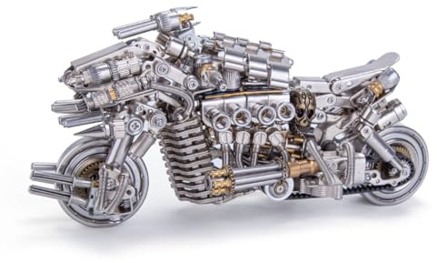 Cubertime Death-Chase - Kit de modelo de motocicleta de metal, más de 600 piezas de acero inoxidable y aleación, construcción mecánica hecha a mano de 9 pulgadas, regalo de exhibición de coleccionista