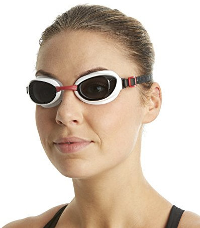 Speedo Unisex Aquapure Swimming Goggles | Anti-Fog | Anti-Leak, Red/Smoke, One Size