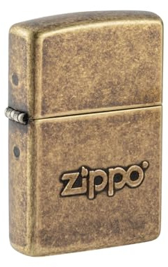 Zippo Briquet Tempête - Logo Doré Embossé - Finition Laiton Antique - Rechargeable - Réutilisable - Design Coupe-Vent - Coffret Cadeau - Fabriqué aux États-Unis