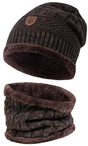 Indicode Herren Siracusa Winter-Set Mütze & Schal | Strick Wintermütze Winterschal Dk Brown, One Size