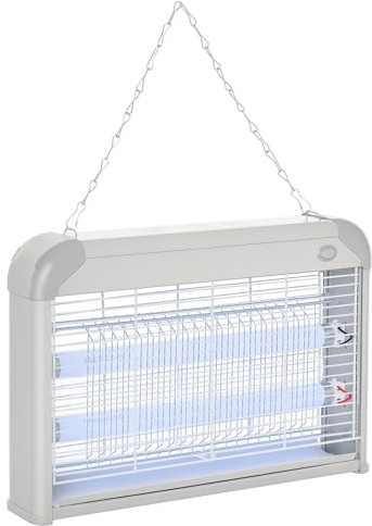 Outsunny Elettroinsetticida da Esterno e Interno, Lampada Antizanzare UV per 60m², Zanzariera Elettrica 20W, Grigio e bianco
