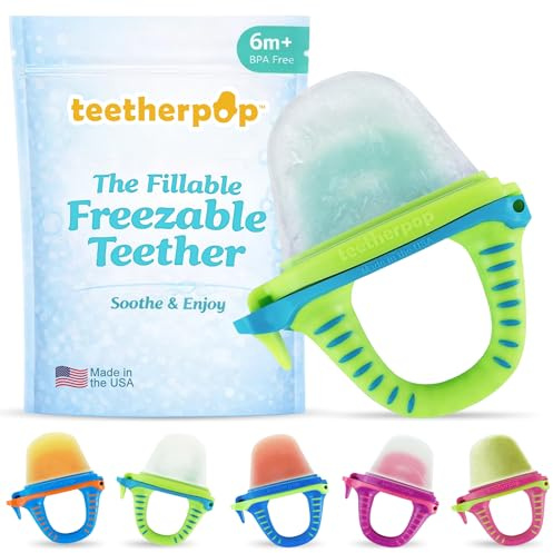 Teetherpop Fillable Freezable Teethers for Babies - Breastmilk Teether with Spill-Proof Sippy Slits – Teething Popsicle for Baby, Liquids & Purées, Cooling Teething Relief Feeder Pacifier - LimonTeal