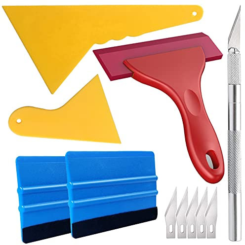 Gebildet 6 in 1 Kit per Attrezzi di Installazione per Vinile a Tinta con avvolgimento di Finestra per Auto, con Coltello da Intaglio,Squeegee PP,Scaffale a Fibra Nera,Seccatoio in Silicone in Gomma
