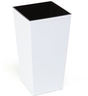 Gordanluk Tall plastic flower pot Square Shiny Flowerpot with internal plant riser large indoor plant pot outdoor plant pots Large garden planter plant pots (White, 25 x 46.5cm)