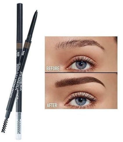 PHOERA Ultra Slim Eyebrow Liner Pencil With Brow Brush AQUAPURITY Fill & Sculpt Eyebrow Definer Natural Looking Brows Long Lasting (103 DARK BROWN)