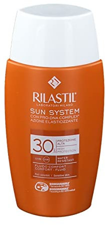 Rilastil Sun System Water Touch Fluido Comfort, Fluido Solare Idratante e Antiossidante, Effetto Matt, SPF 30, per Pelli Sensibili, Normali e Miste, Confezione da 50 ml