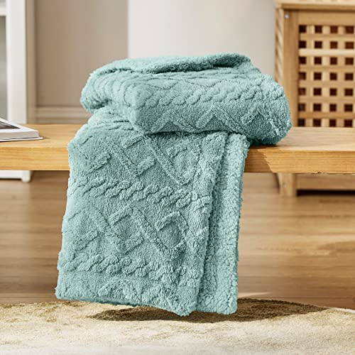 Bedsure Jacquard Sherpa Fleece Blanket - Warm, Twin, Light Green, 150x200cm | Sherpa and Jacquard Shaggy, Warm, Winter, Thick, Soft, Sofa, Bed, Throw, Home Decoration, Gift