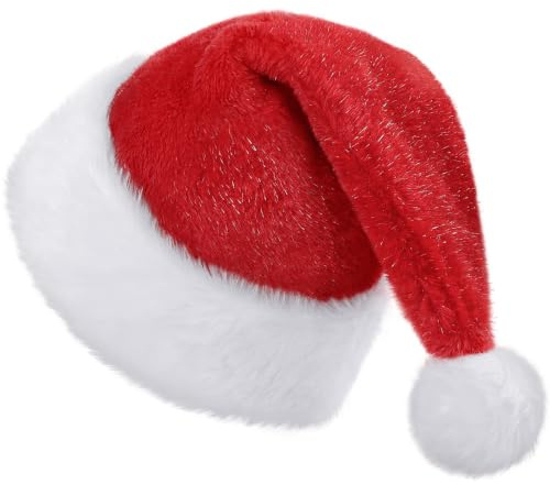 KONVINIT Gorro de Navidad de Felpa de Papá Noel Peludo Gorro papá Noel Sombrero de Navidad Gorro Papa Noel Adulto con Forro Cálido,Rojo