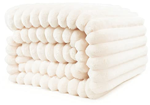 Kuscheldecke 200x230 cm - Warme Flausige Bettüberwurf Decke und Sofadecke Mama, Frauen und Freundin (Beige, 200x230cm)