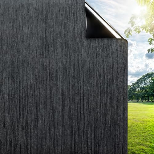 Qualsen Pellicola Oscurante vetri Finestre 90x400cm, Nero Spazzolato Pellicola per Vetri Finestre Privacy Opaca Elettrostatica Autoadesive Anti-UV Pellicole per Vetri la Baño Ufficio Camera, Nero
