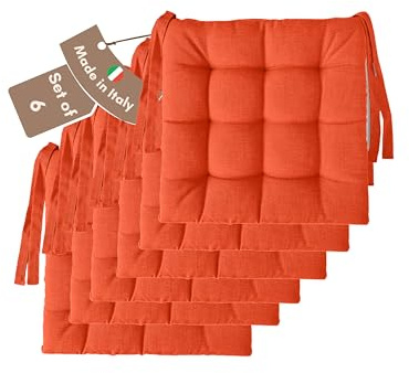 Juego de 6 Cojines para Sillas de Comedor - 40 x 40 cm, 6 cm de Grosor - Fabricados en Italia - Cojines Exterior Jardín (Naranja)