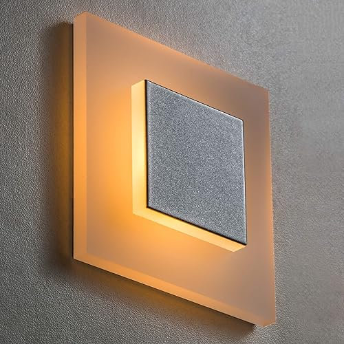 SET LED Treppenbeleuchtung Premium SunLED Pyramid Small 230V 1W Echtes PlexiGlas Treppenlicht mit Unterputzdose Beleuchtung Wandeinbauleuchte (ALU: Silbergrau; LICHT: Warmweiß, 5 Stück)