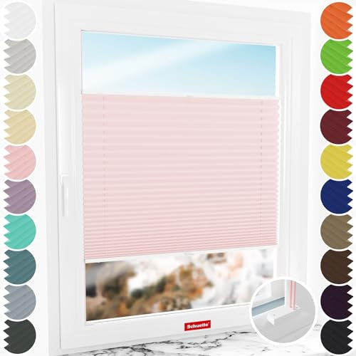 Schuette® Plissee mit Bohren zum Anschrauben ● Thermo Kollektion: Rosewater (Rosa) ● 60x80cm (Breite x Höhe) ● Suprafix Faltrollo Befestigung ● Bequeme Rollo Montage inkl. Video
