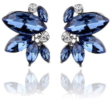 FDEETY Ohrringe für Damen Marquise Strass Ohrringe Braut Hochzeit Ohrringe Modeschmuck Weihnachten Geburtstag (Blau)