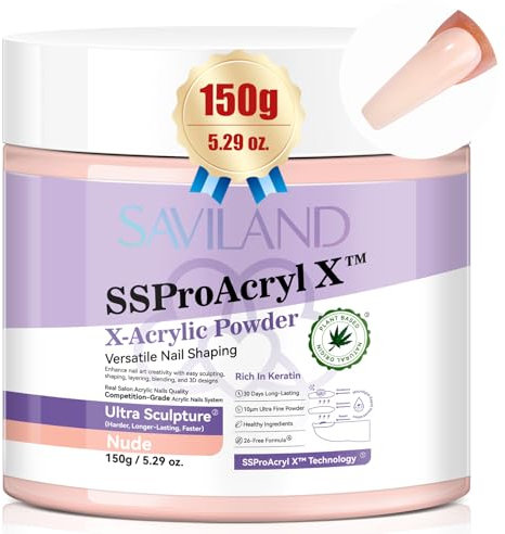 Saviland 150G Acrylpulver Für Nägel - Nude Acryl Pulver Nails - Großvolumiges Acrylic Powder - Ultra Glattes Acryl Nägel Acrylpulver für Nagelverlängerung (keine Nagellampe erforderlich)