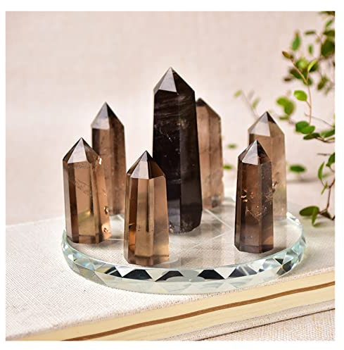 AUOQKQUT 1 Ensemble Sept étoiles Plaque Cristal Naturel Point Pierre Pierre obélisque Magique 12cm piédestal décoration de la Maison décoration d'intérieur(Color:Smoky Quartz,Size:Glass Base)