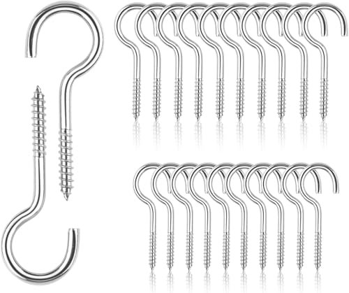NCZCDZSW Schraubhaken Edelstahl 20 Pcs Deckenhaken Haken zum Schrauben Hakenschrauben Mini Einschraubhaken für Hängematten Hängesessel Feste Kabel Markisen Haken Decke（M3x40 und M5x60）