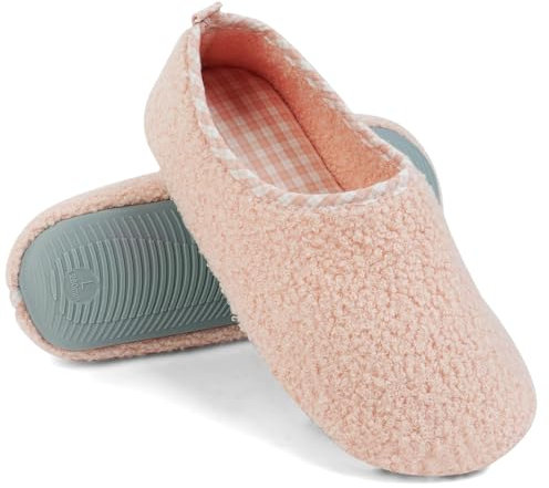OFFCUP Women's Curly Fur Slippers,5.5-6 UK Women's Fuzzy Full Slippers,Memory Foam Warm Winter House Shoes,Comfortable, Light and Breathable, Non-Slip and Simple(Pink)