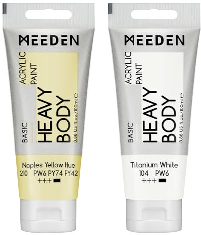 MEEDEN Acrylic Paint Naples Yellow Hue: 100ml/3.38oz x2 with Titanium White | Heavy Body Artist Acrylic Paint Set for Canvas, Wood & Craft, Non-toxic Creamy Art Paint with Titanium White for Mixing