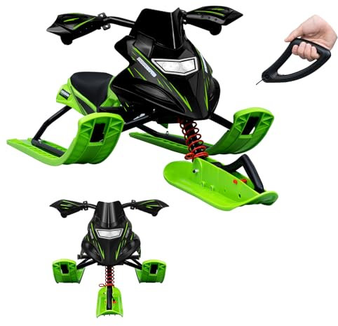 Laneetal Lenkschlitten für Kinder, Schlitten mit Fußbremsen, Bob Kinderschlitten, automatisches Zugseil, gepolsterter Sitz, Metallrahmen, 121x43x50 cm,Schwarz+Grün