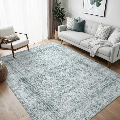 BEIMO 200X290CM Area Rugs for Bedroom,Vintage Boho Carpets for Living Room Non Slip Machine Washable Rug Short Low Pile Rug for Kitchen Dining, Hallway, Office-Grey