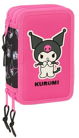 safta Kuromi - Trousse Scolaire avec 37 Outils Inclus, Trousse pour Enfant, idéale pour Les Enfants de 5 à 14 Ans, Confortable et Polyvalente, qualité et résistance, 12,5 x 5,5 x 19,5 cm, Noir