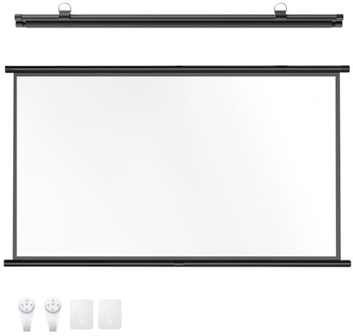 Manual Pull Down Projector Screen, HD Projection Screen Curtain 16:9/4:3 Format, Wall Mounted, Lightweight Carry & Durable for Indoor And Outdoor Home Theater, Roll Down Ceiling Projector Screen(16:9,