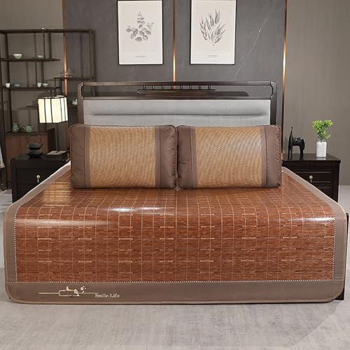Stuoia Bambu Letto, Stuoia Di Bambù Per Letto Con Doppio Lato, Stuoie Di Sonno Di Estate In Rattan, Materassino Pieghevole In Bambù Per L'estate Con Federa Per Casa Scuola Dormitorio(180*220cm)