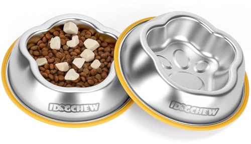 IDOGCHEW Katzennapf 2er Set – Futternapf Katze aus Edelstahl mit Anti-Rutsch-Silikon | Fressnapf Katze für Futter & Wasser – ideal für Katzen & kleine Hunde